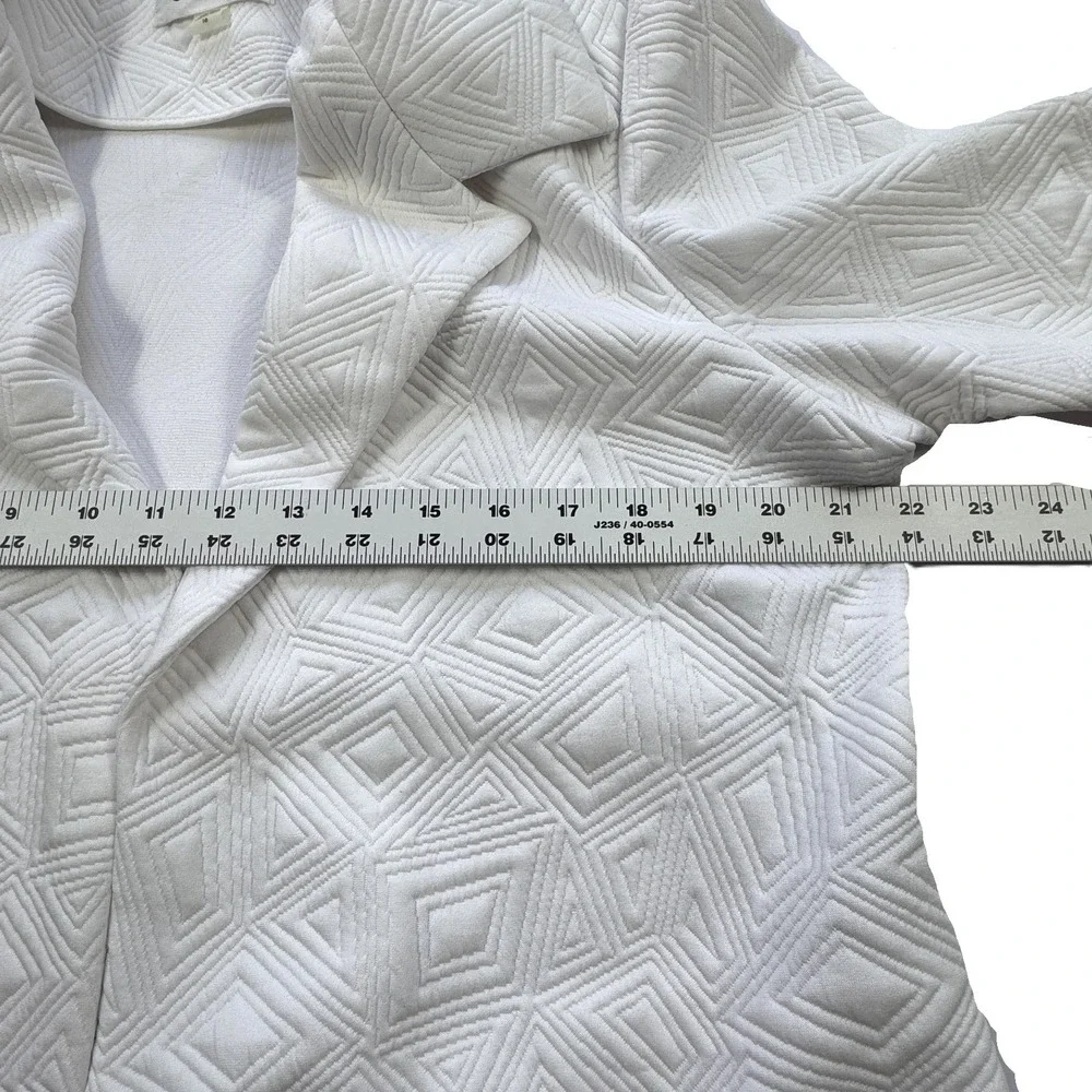 Calvin Klein White Quilted Geometric Pattern Coat Womens 16 Blazer Jacket Open‎